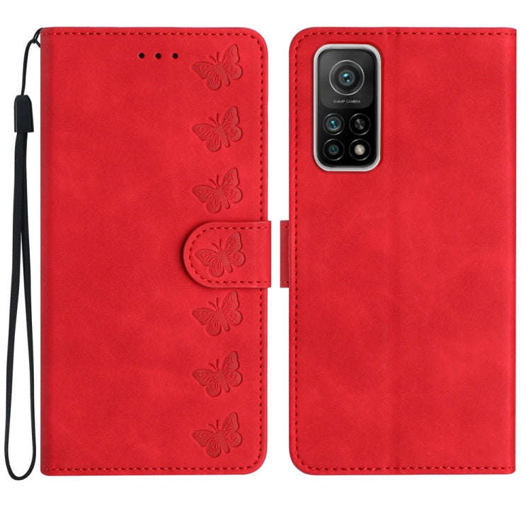 Seven Butterflies Embossed Leather Phone Case, For Xiaomi Redmi Note 9 5G / Note 9T, For Xiaomi M...