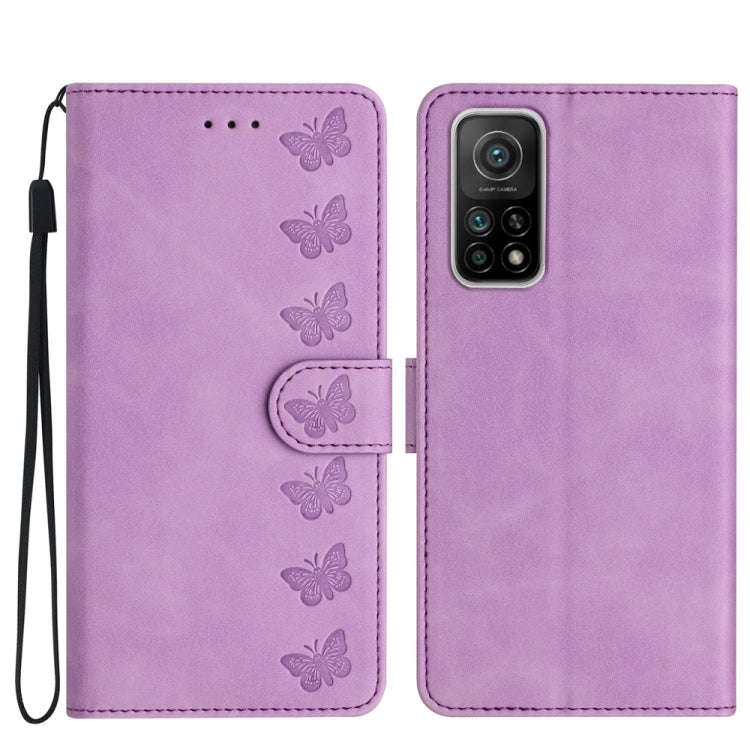 Seven Butterflies Embossed Leather Phone Case, For Xiaomi Redmi Note 9 5G / Note 9T, For Xiaomi M...