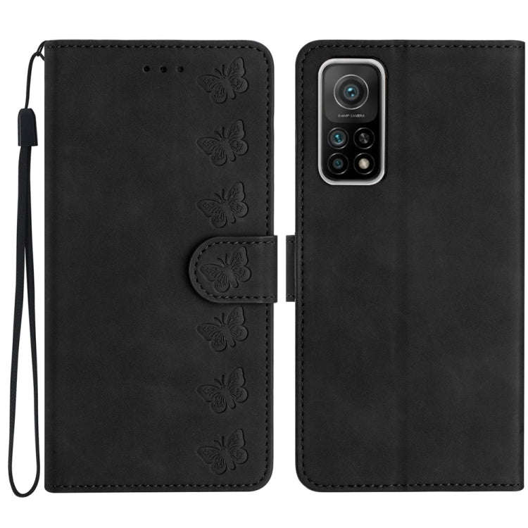 Seven Butterflies Embossed Leather Phone Case, For Xiaomi Redmi Note 9 5G / Note 9T, For Xiaomi M...