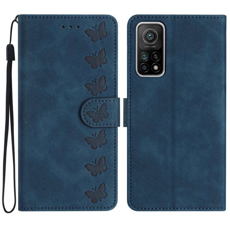 Seven Butterflies Embossed Leather Phone Case, For Xiaomi Redmi Note 9 5G / Note 9T, For Xiaomi M...