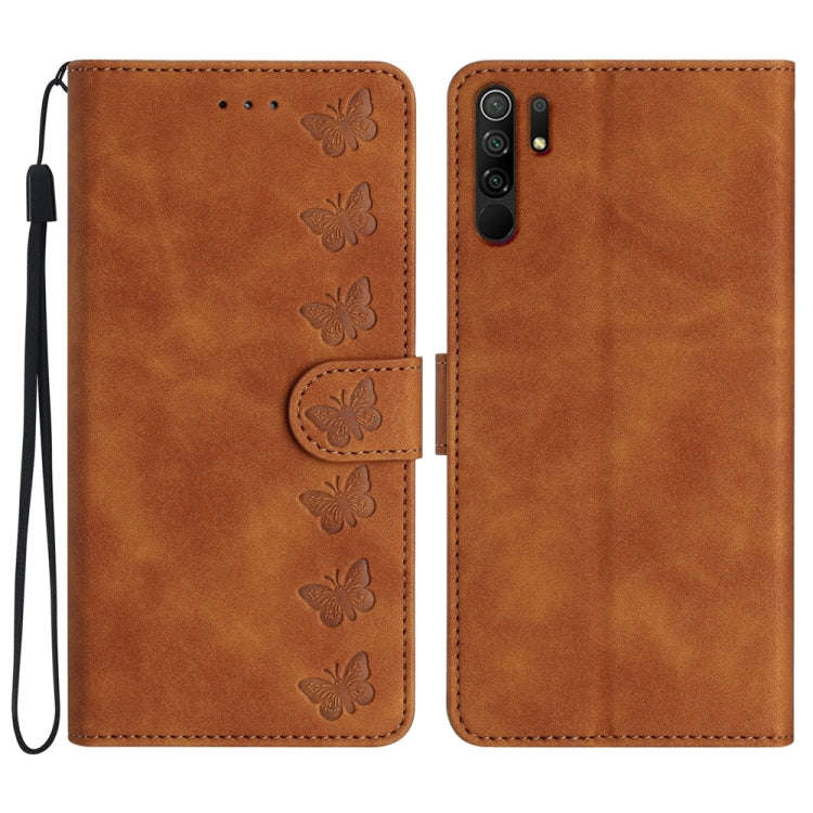 Seven Butterflies Embossed Leather Phone Case, For Xiaomi Redmi Note 9 5G / Note 9T, For Xiaomi M...