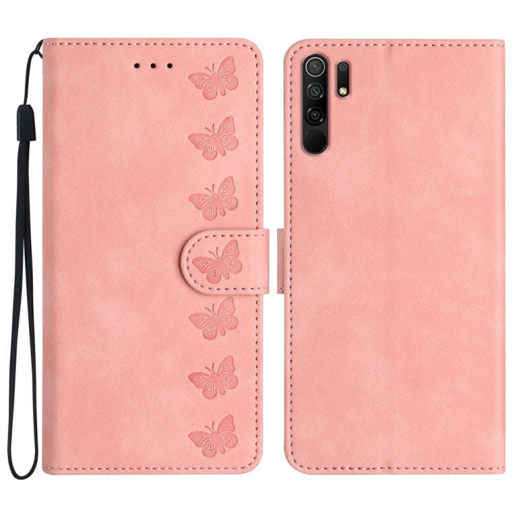 Seven Butterflies Embossed Leather Phone Case, For Xiaomi Redmi Note 9 5G / Note 9T, For Xiaomi M...