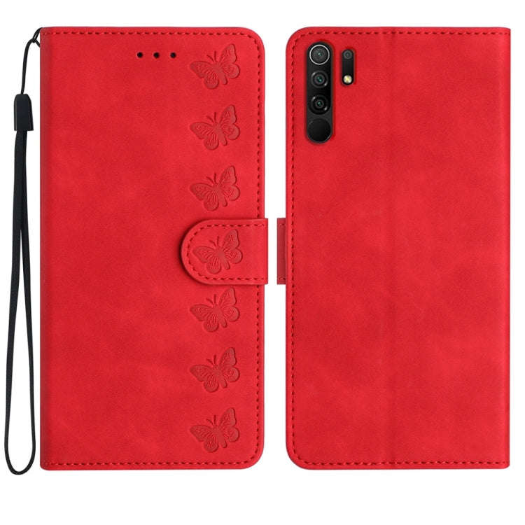 Seven Butterflies Embossed Leather Phone Case, For Xiaomi Redmi Note 9 5G / Note 9T, For Xiaomi M...