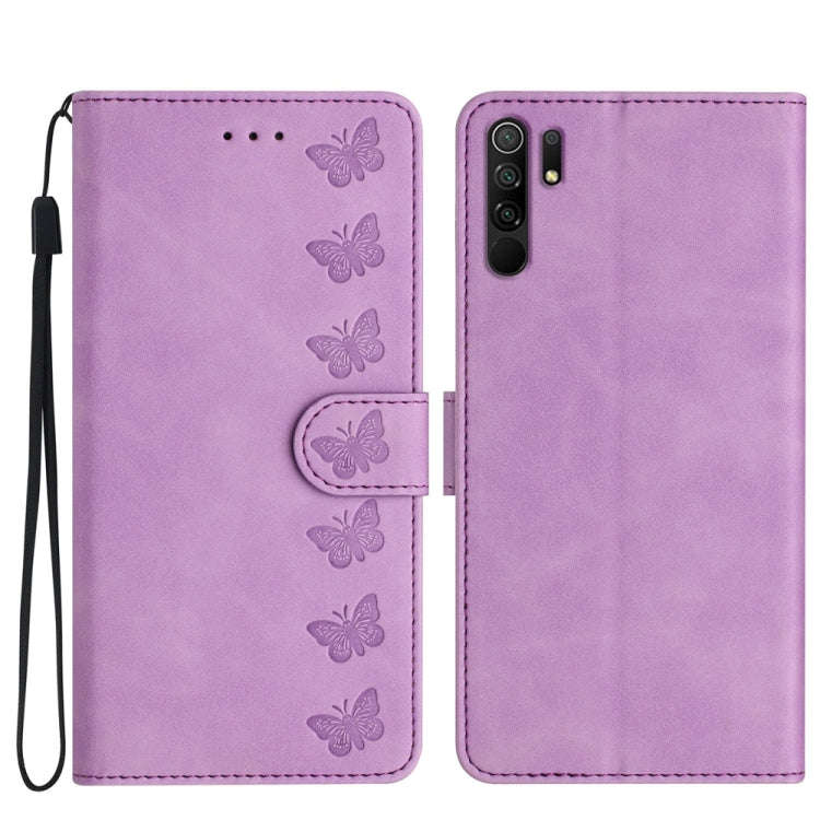 Seven Butterflies Embossed Leather Phone Case, For Xiaomi Redmi Note 9 5G / Note 9T, For Xiaomi M...