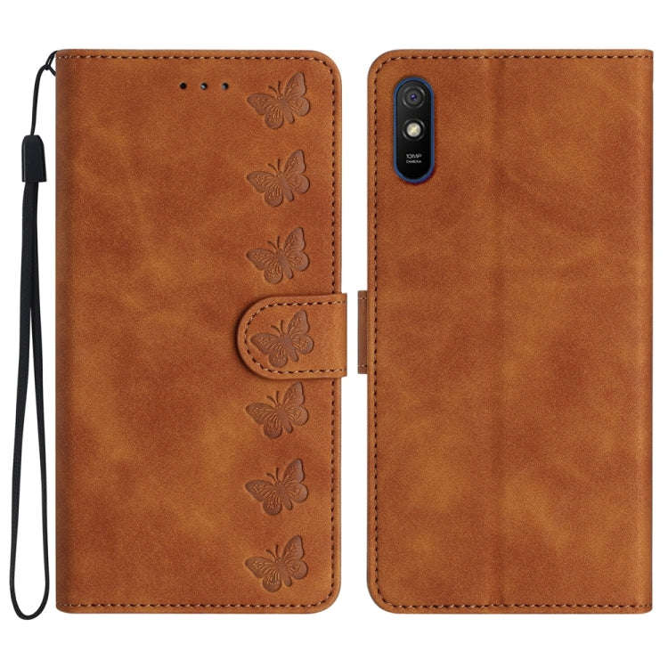 Seven Butterflies Embossed Leather Phone Case, For Xiaomi Redmi Note 9 5G / Note 9T, For Xiaomi M...