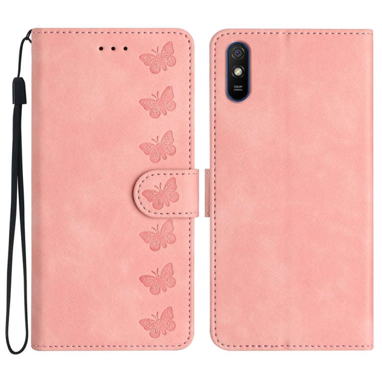 Seven Butterflies Embossed Leather Phone Case, For Xiaomi Redmi Note 9 5G / Note 9T, For Xiaomi M...