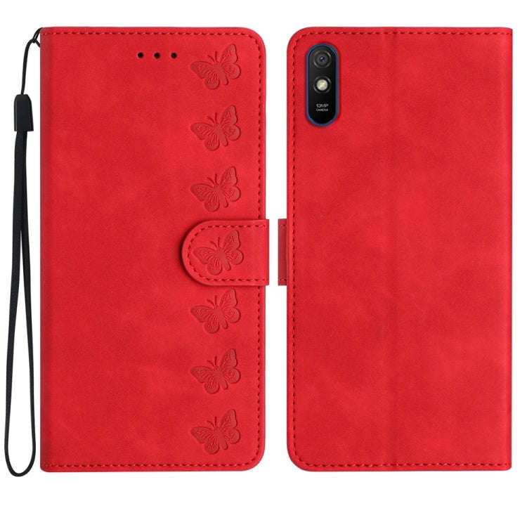 Seven Butterflies Embossed Leather Phone Case, For Xiaomi Redmi Note 9 5G / Note 9T, For Xiaomi M...