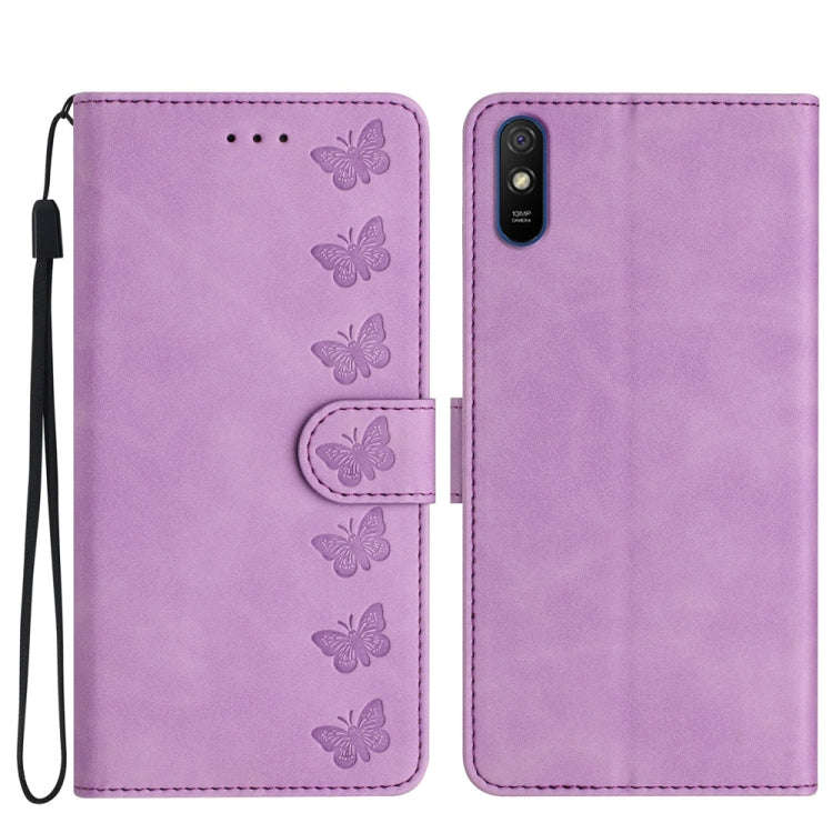 Seven Butterflies Embossed Leather Phone Case, For Xiaomi Redmi Note 9 5G / Note 9T, For Xiaomi M...