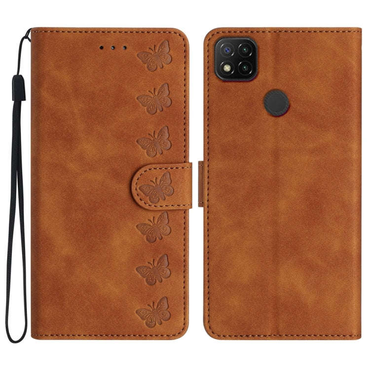 Seven Butterflies Embossed Leather Phone Case, For Xiaomi Redmi Note 9 5G / Note 9T, For Xiaomi M...