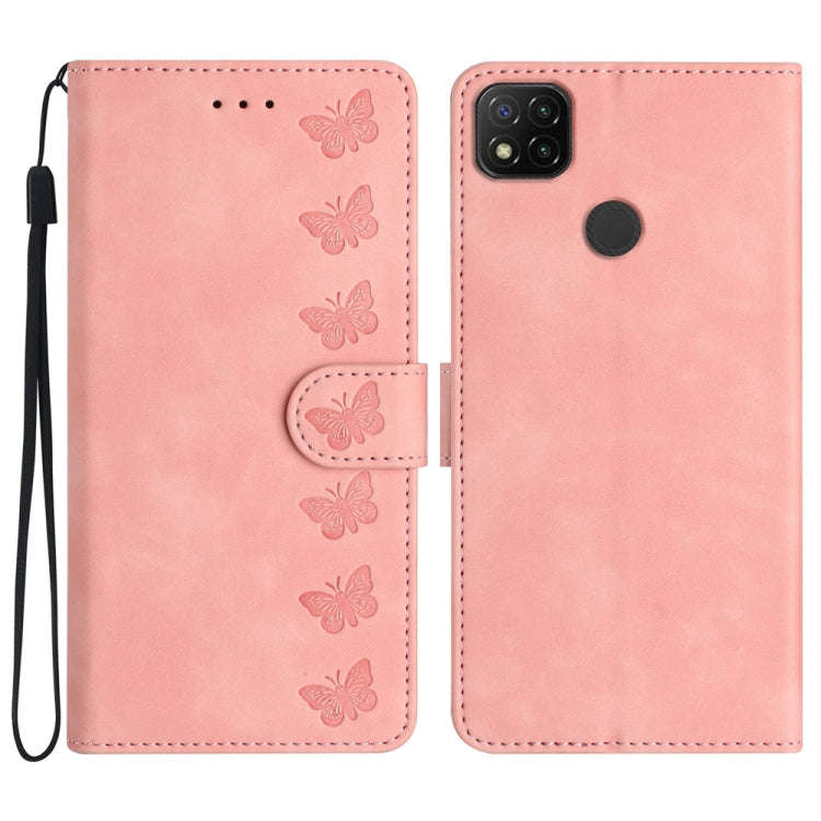Seven Butterflies Embossed Leather Phone Case, For Xiaomi Redmi Note 9 5G / Note 9T, For Xiaomi M...