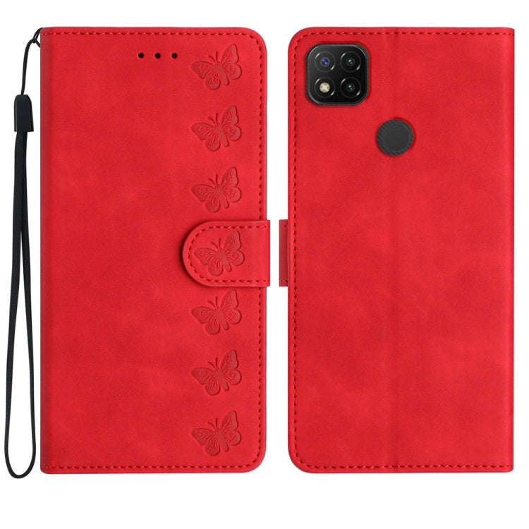 Seven Butterflies Embossed Leather Phone Case, For Xiaomi Redmi Note 9 5G / Note 9T, For Xiaomi M...