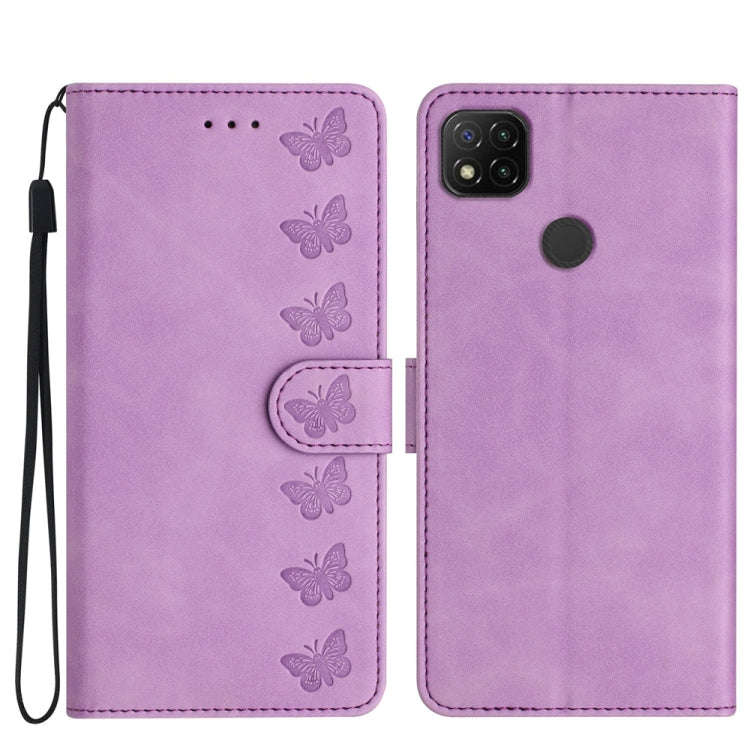 Seven Butterflies Embossed Leather Phone Case, For Xiaomi Redmi Note 9 5G / Note 9T, For Xiaomi M...