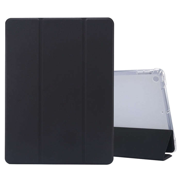 3-folding Electric Pressed Skin Texture Horizontal Flip Shockproof Transparent TPU + PU Leather C...