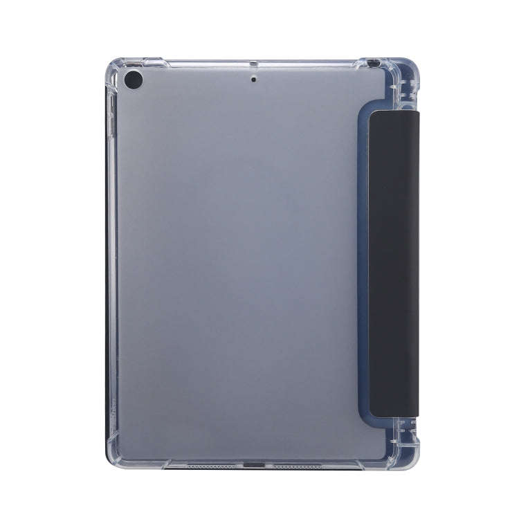 3-folding Electric Pressed Skin Texture Horizontal Flip Shockproof Transparent TPU + PU Leather C...