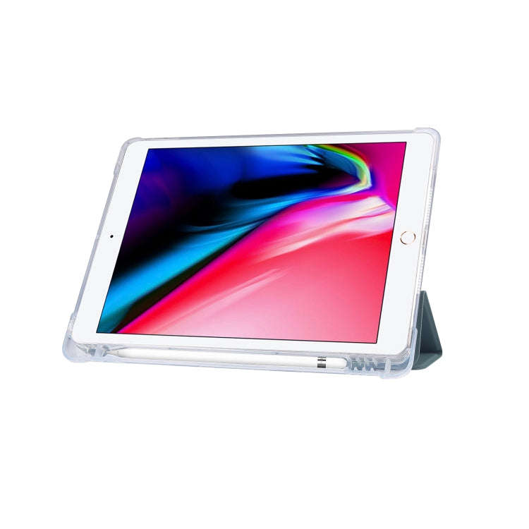 3-folding Electric Pressed Skin Texture Horizontal Flip Shockproof Transparent TPU + PU Leather C...