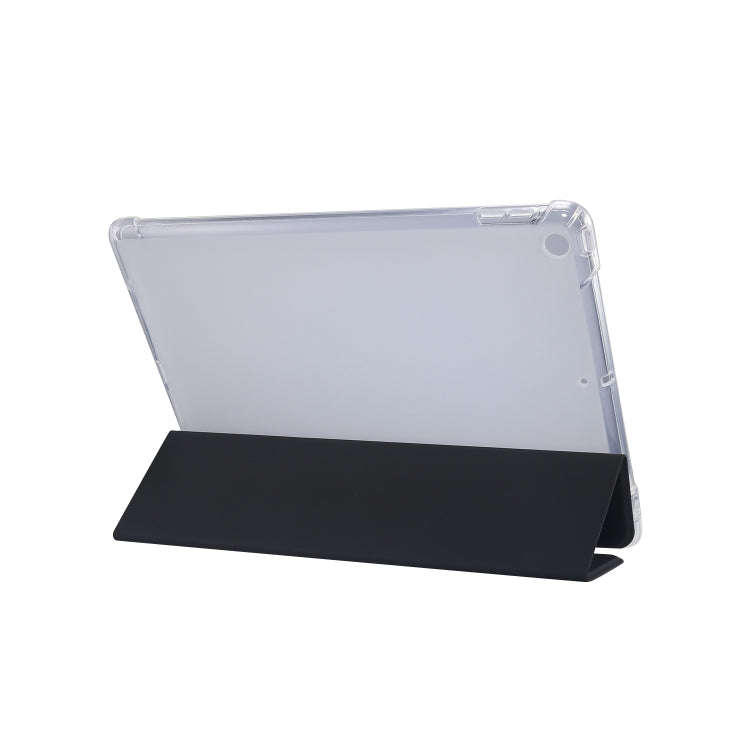 3-folding Electric Pressed Skin Texture Horizontal Flip Shockproof Transparent TPU + PU Leather C...