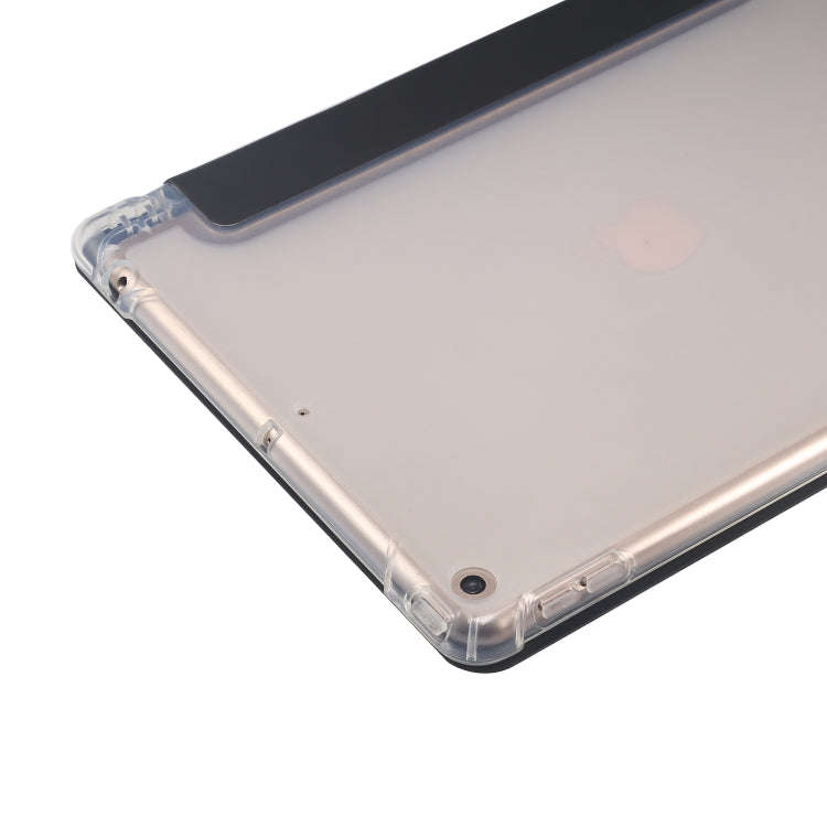 3-folding Electric Pressed Skin Texture Horizontal Flip Shockproof Transparent TPU + PU Leather C...