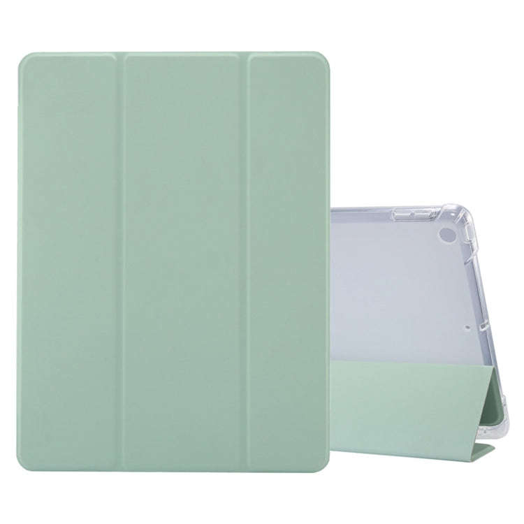 3-folding Electric Pressed Skin Texture Horizontal Flip Shockproof Transparent TPU + PU Leather C...