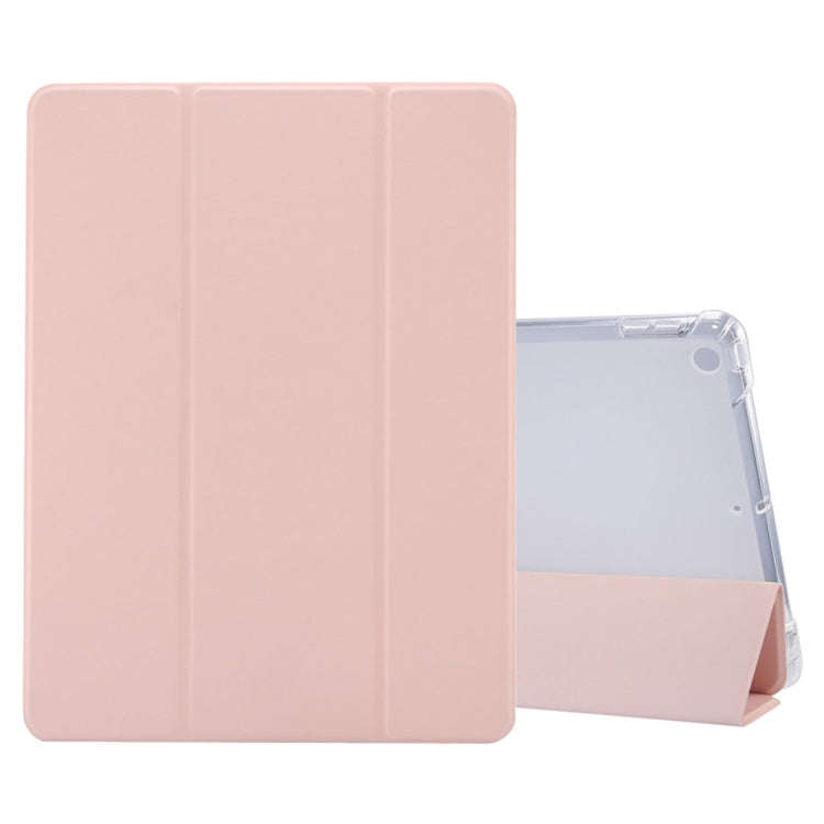 3-folding Electric Pressed Skin Texture Horizontal Flip Shockproof Transparent TPU + PU Leather C...