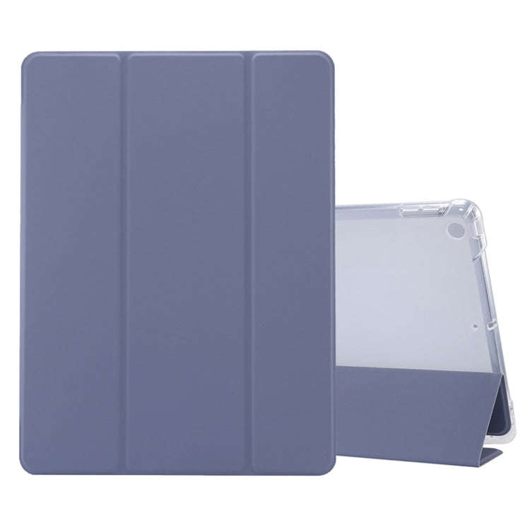 3-folding Electric Pressed Skin Texture Horizontal Flip Shockproof Transparent TPU + PU Leather C...