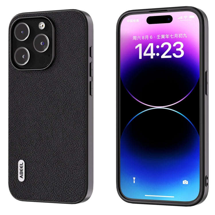 ABEEL Genuine Leather + PC Litchi Texture Phone Case, For iPhone 16 Pro Max, For iPhone 16 Pro, F...