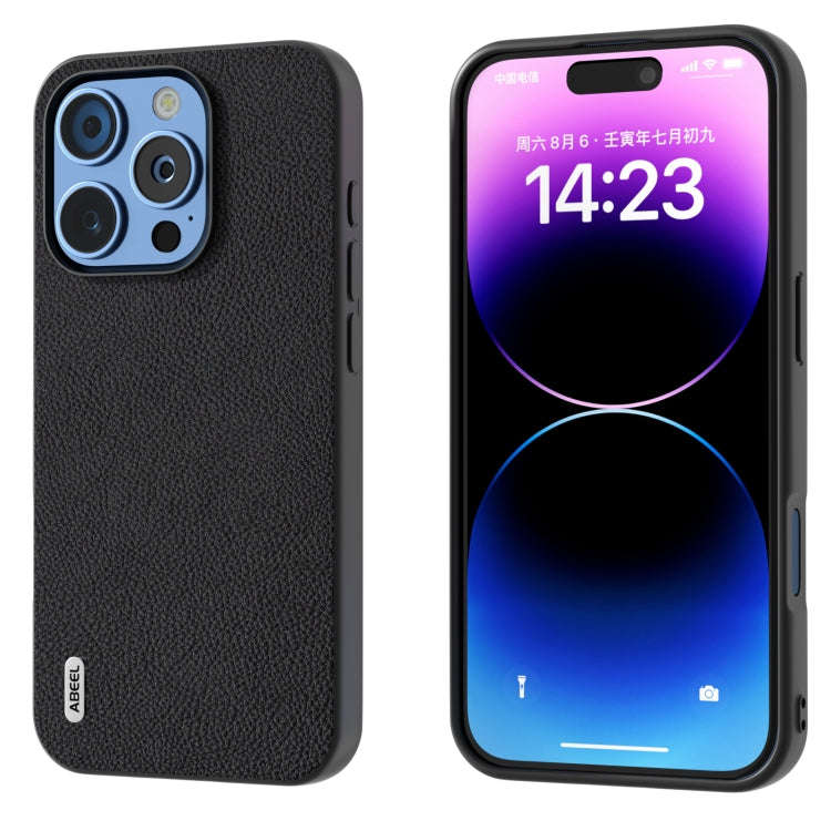 ABEEL Genuine Leather + PC Litchi Texture Phone Case, For iPhone 16 Pro Max, For iPhone 16 Pro, F...