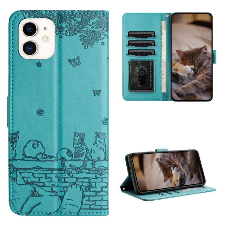Cat Embossing Pattern Leather Phone Case with Lanyard, For iPhone 13 Pro Max, For iPhone 13 Pro, ...