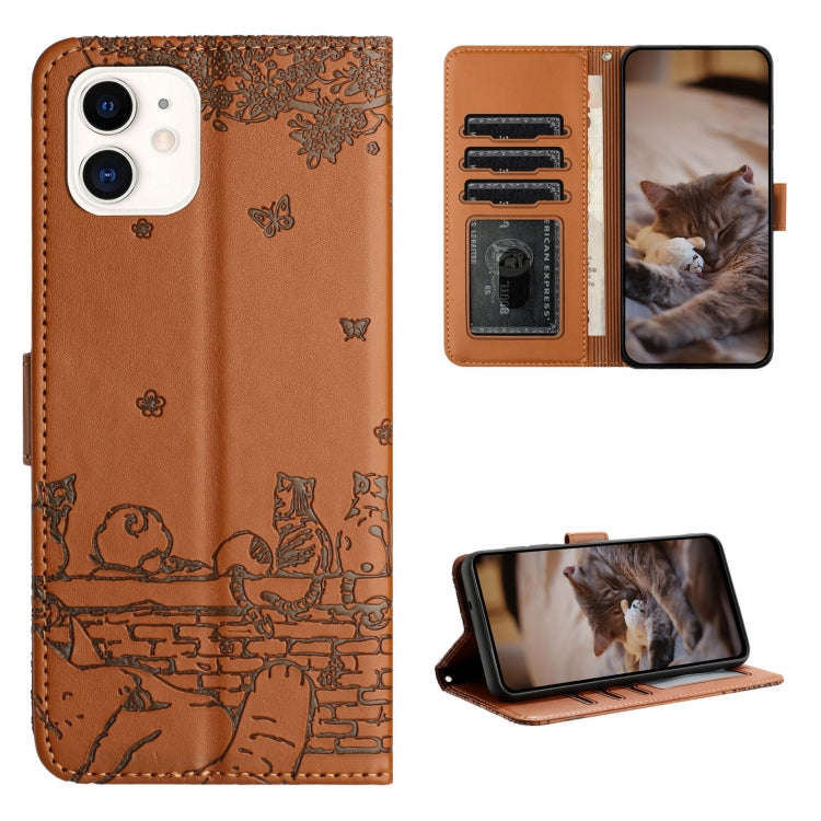 Cat Embossing Pattern Leather Phone Case with Lanyard, For iPhone 13 Pro Max, For iPhone 13 Pro, ...