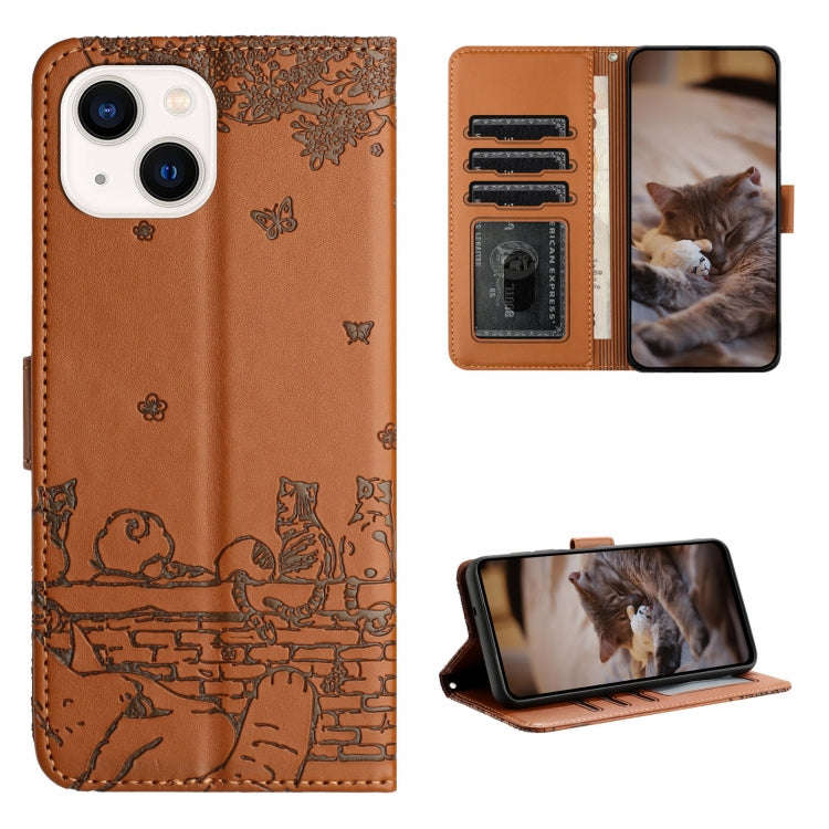 Cat Embossing Pattern Leather Phone Case with Lanyard, For iPhone 13 Pro Max, For iPhone 13 Pro, ...