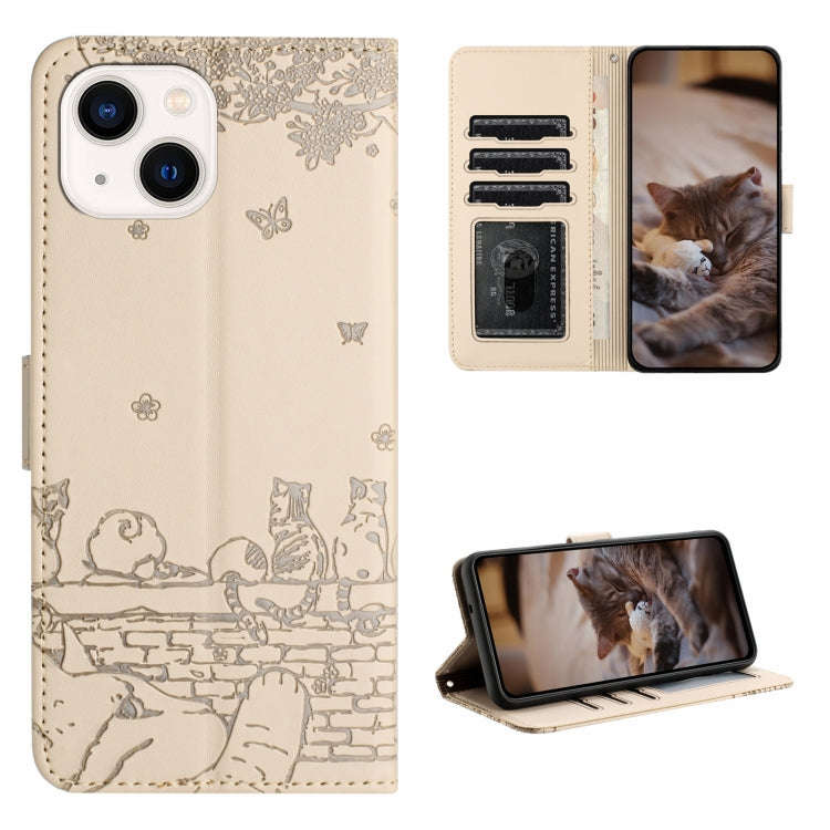 Cat Embossing Pattern Leather Phone Case with Lanyard, For iPhone 13 Pro Max, For iPhone 13 Pro, ...