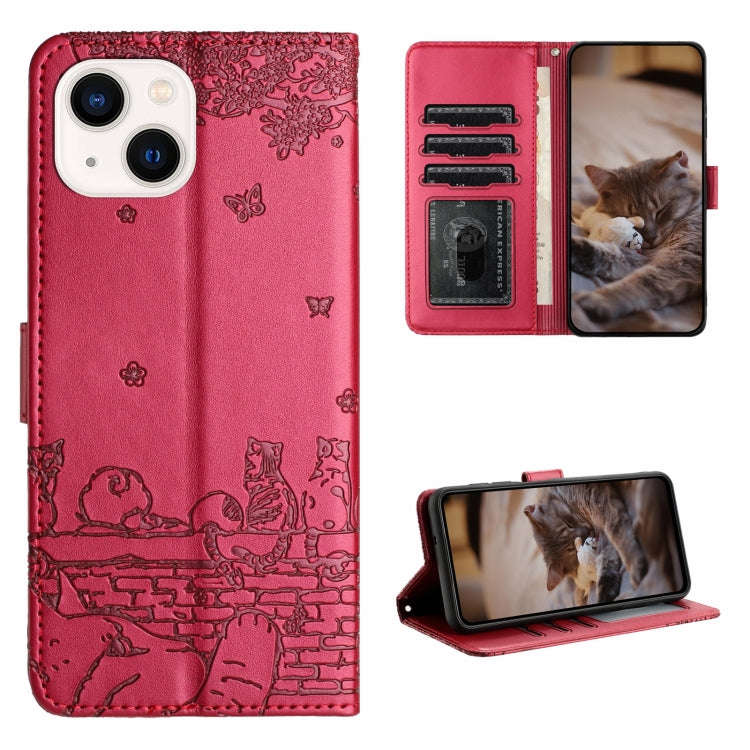 Cat Embossing Pattern Leather Phone Case with Lanyard, For iPhone 15 Pro Max, For iPhone 15 Pro, ...