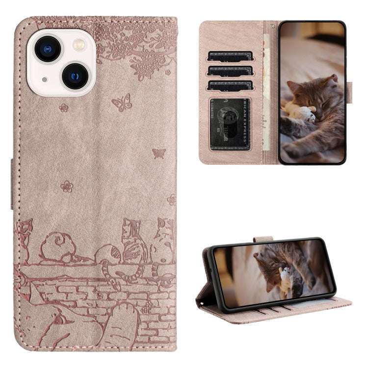 Cat Embossing Pattern Leather Phone Case with Lanyard, For iPhone 15 Pro Max, For iPhone 15 Pro, ...