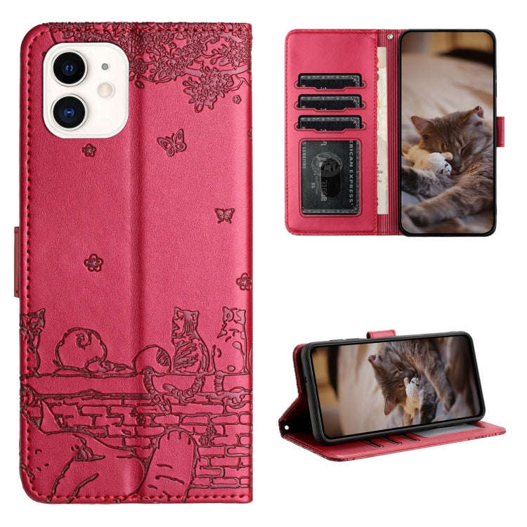 Cat Embossing Pattern Leather Phone Case with Lanyard, For iPhone 13 Pro Max, For iPhone 13 Pro, ...