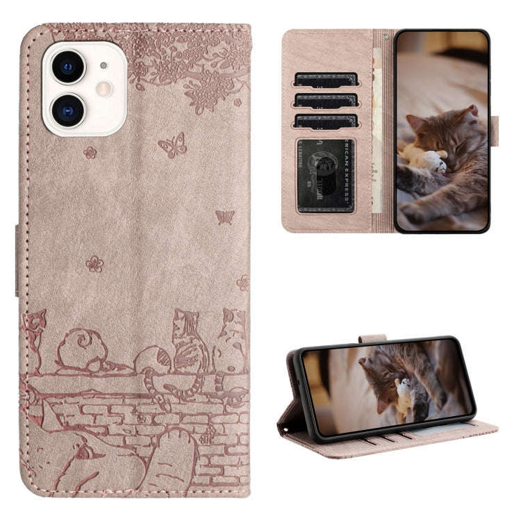 Cat Embossing Pattern Leather Phone Case with Lanyard, For iPhone 13 Pro Max, For iPhone 13 Pro, ...
