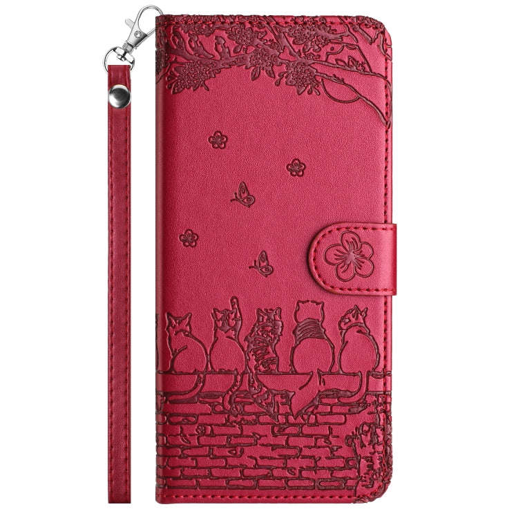 Cat Embossing Pattern Leather Phone Case with Lanyard, For iPhone 15 Pro Max, For iPhone 15 Pro, ...
