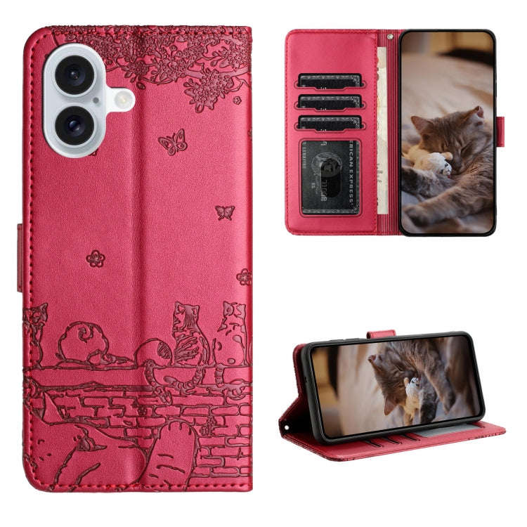 Cat Embossing Pattern Leather Phone Case with Lanyard, For iPhone 18 Pro / 17 Pro, For iPhone 18 ...