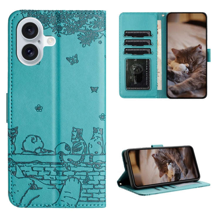 Cat Embossing Pattern Leather Phone Case with Lanyard, For iPhone 18 Pro / 17 Pro, For iPhone 18 ...