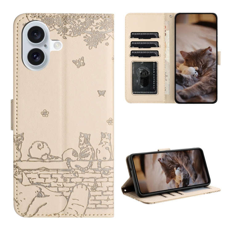 Cat Embossing Pattern Leather Phone Case with Lanyard, For iPhone 18 Pro / 17 Pro, For iPhone 18 ...