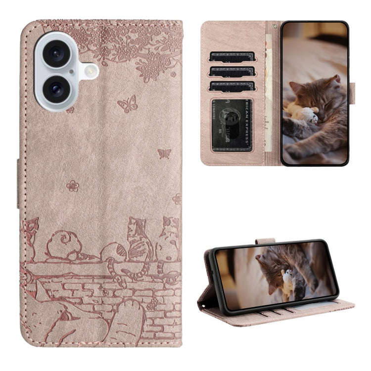 Cat Embossing Pattern Leather Phone Case with Lanyard, For iPhone 18 Pro / 17 Pro, For iPhone 18 ...