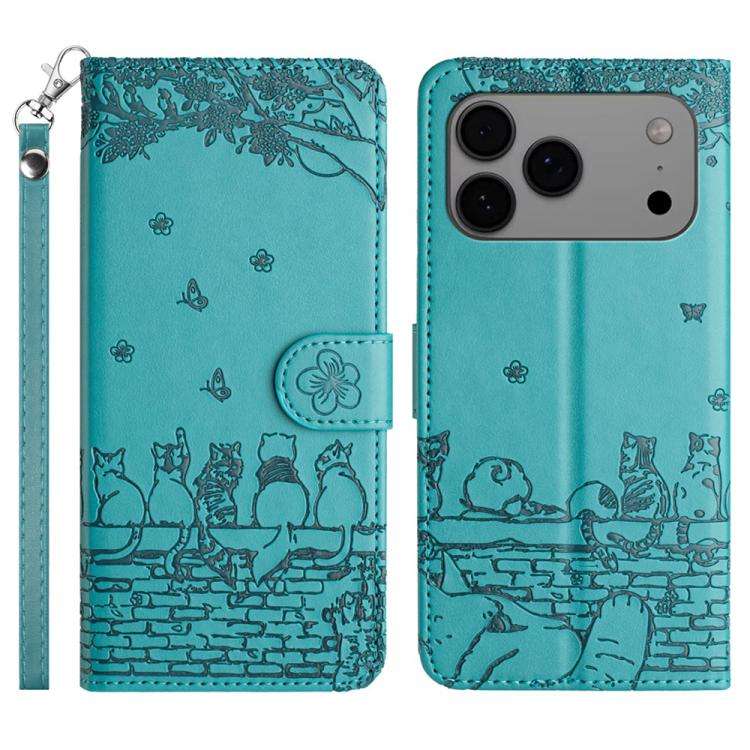 Cat Embossing Pattern Leather Phone Case with Lanyard, For iPhone 18 Pro / 17 Pro, For iPhone 18 ...