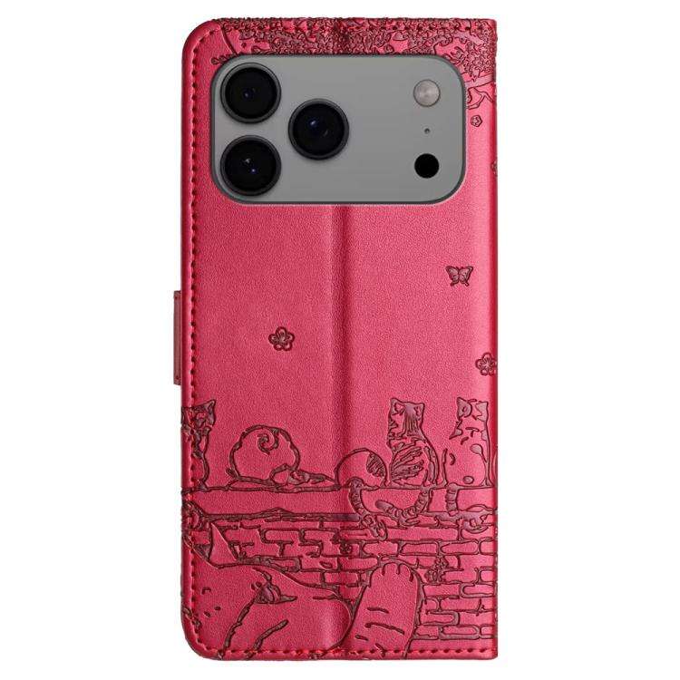 Cat Embossing Pattern Leather Phone Case with Lanyard, For iPhone 18 Pro / 17 Pro, For iPhone 18 ...