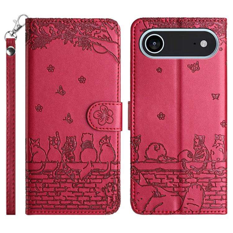Cat Embossing Pattern Leather Phone Case with Lanyard, For iPhone 18 Pro / 17 Pro, For iPhone 18 ...