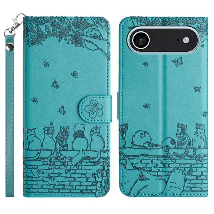 Cat Embossing Pattern Leather Phone Case with Lanyard, For iPhone 18 Pro / 17 Pro, For iPhone 18 ...