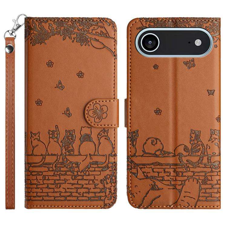 Cat Embossing Pattern Leather Phone Case with Lanyard, For iPhone 18 Pro / 17 Pro, For iPhone 18 ...