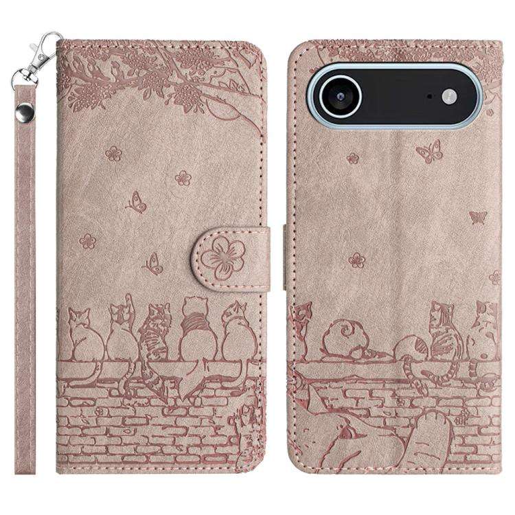 Cat Embossing Pattern Leather Phone Case with Lanyard, For iPhone 18 Pro / 17 Pro, For iPhone 18 ...