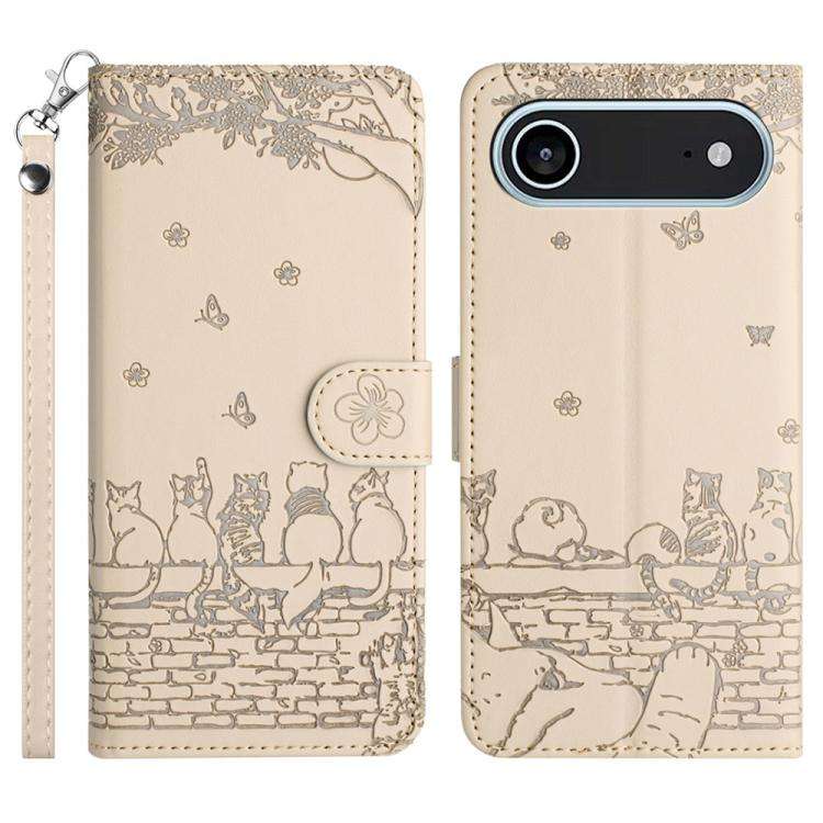 Cat Embossing Pattern Leather Phone Case with Lanyard, For iPhone 18 Pro / 17 Pro, For iPhone 18 ...