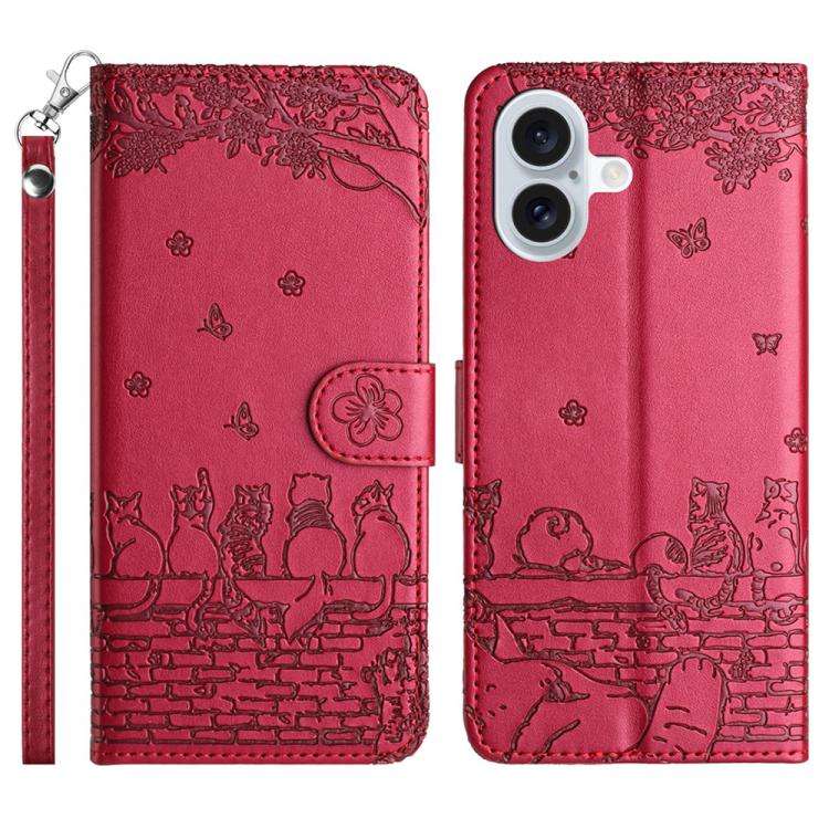Cat Embossing Pattern Leather Phone Case with Lanyard, For iPhone 18 Pro / 17 Pro, For iPhone 18 ...