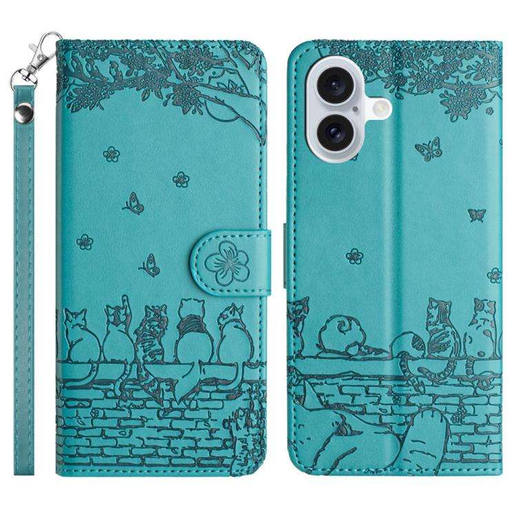 Cat Embossing Pattern Leather Phone Case with Lanyard, For iPhone 18 Pro / 17 Pro, For iPhone 18 ...