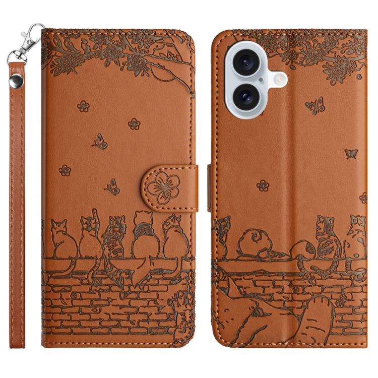 Cat Embossing Pattern Leather Phone Case with Lanyard, For iPhone 18 Pro / 17 Pro, For iPhone 18 ...