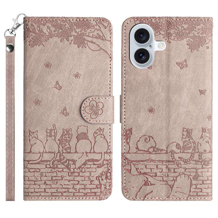 Cat Embossing Pattern Leather Phone Case with Lanyard, For iPhone 18 Pro / 17 Pro, For iPhone 18 ...